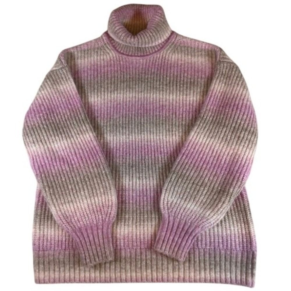Gap Women's Purple White Gray Striped Cozy Thick Turtleneck Sweater LG Tall